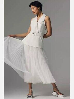 Hutch White Blazer Vest with Pleated Tulle Dress
